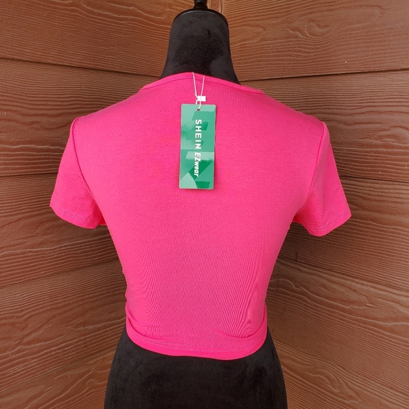 NWT SHEIN EZwear Hot Pink Twist Hem Crop Top Size XS (2) - Picture 11 of 12